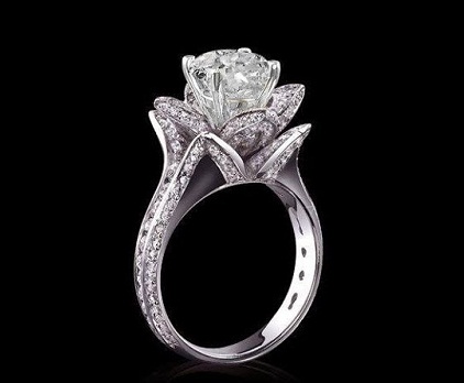 Designer Rose Flower Pave Diamond Wedding Ring