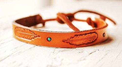 Engraved leather anklet