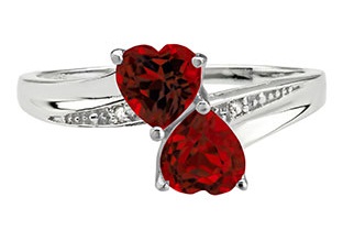 Twin hearts January birthstone ring