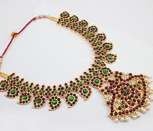 Red and green Bharatanatyam Temple Jewellery