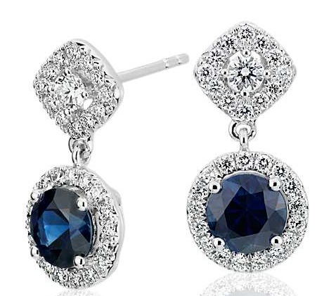 Sapphire mixed shape halo earrings