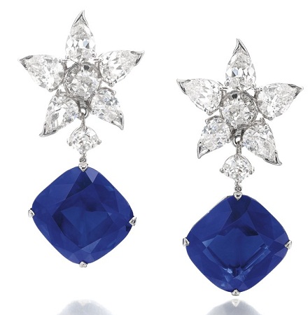 Blue sapphire star drop earrings