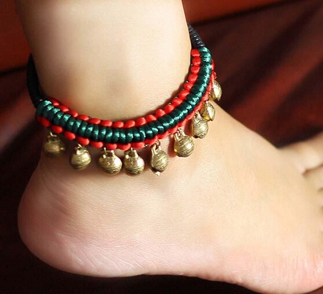 Unique Copper Bells Silk String Anklets