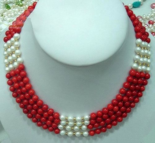 Red Coral Pearl Necklace