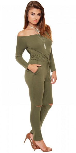 Off Shoulder Green Jumpsuit