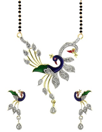 Dancing peacock American diamond stud mangalsutra