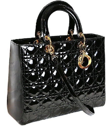 Dior black quilted patent lady dior bag