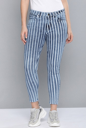 Mid Rise Striped Jeans