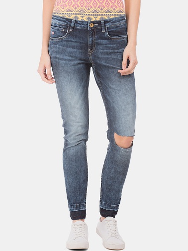 Skinny Fit Mid Rise Slash Knee Jeans