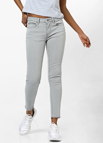 Grey Mid Rise Ankle Length Jeans