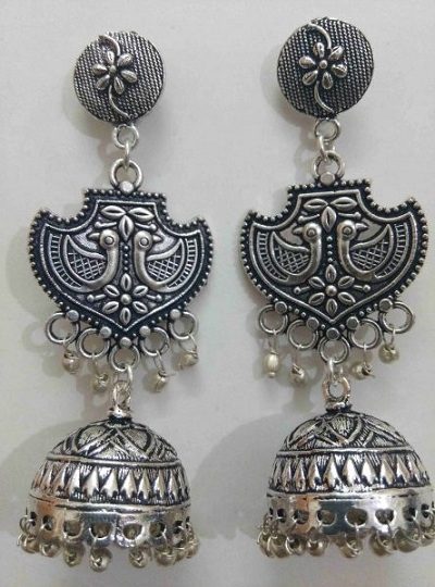 oxidised-silver-jhumkas