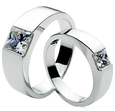 Cut diamond Silver couple rings