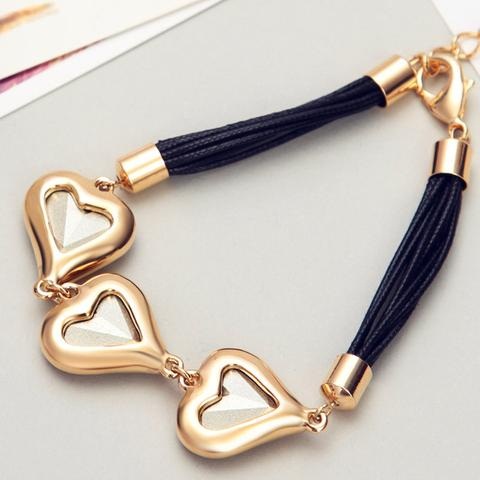 Gold Heart Bracelet with Black String