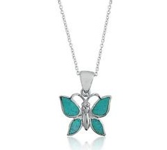 Opal Butterfly Pendant Charm Necklace