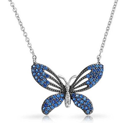 Blue Sterling Steel Butterfly Charm Necklace