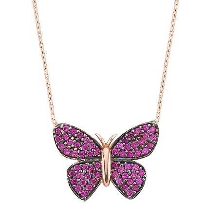 Pink Butterfly Necklace with Swarovski Crystals