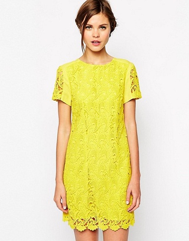 Yellow Print Short Sleeve Shift Dress